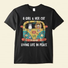 A Girl And Her Cat Peace – Personalized Shirt – Gift For Cat Lover Hippie Hippie Girl
