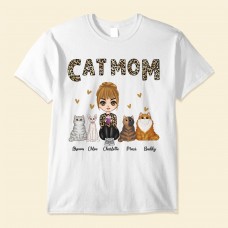 Cat Mom Leopard Design – Personalized Shirt – Birthday Gift For Cat Mom Cat Lovers